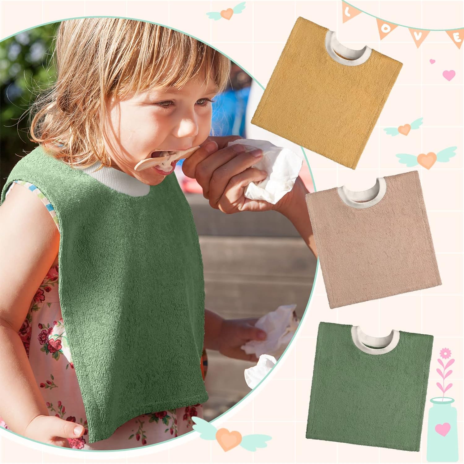 6 Pcs Pullover Baby Bibs Cotton Terry Toddler Bibs Absorbent Infant Bibs for Feeding and Drooling Towel Slip on Bib (Lively Color) - Image 7